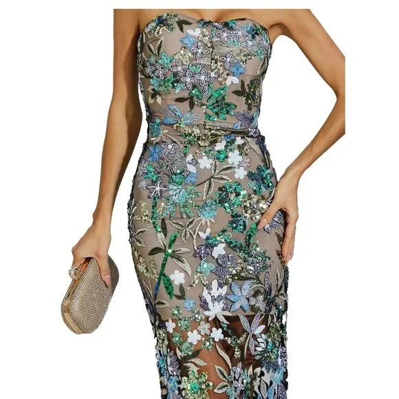 Elegant Strapless Floral Dress - Picture 6 of 15